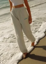 White Marled Sweatpants