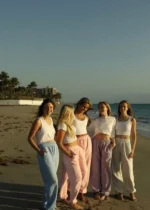 Pink Palm Puff Sky Blue Sweatpants