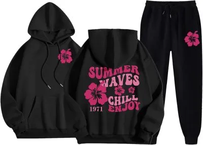 Pink Plum Puff Waves Tracksuit with Black