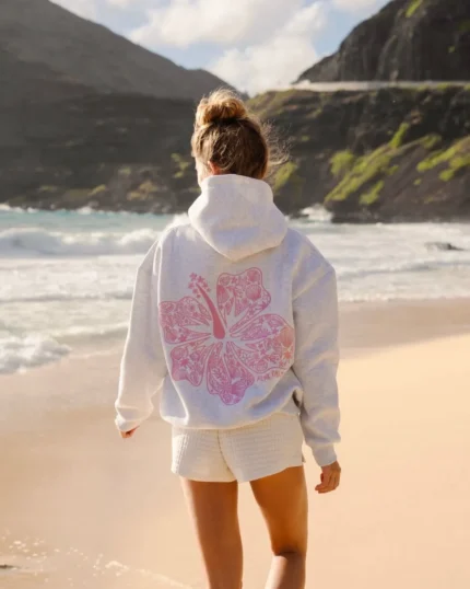 Hawaii Hibiscus Hoodie with Heather Cloud