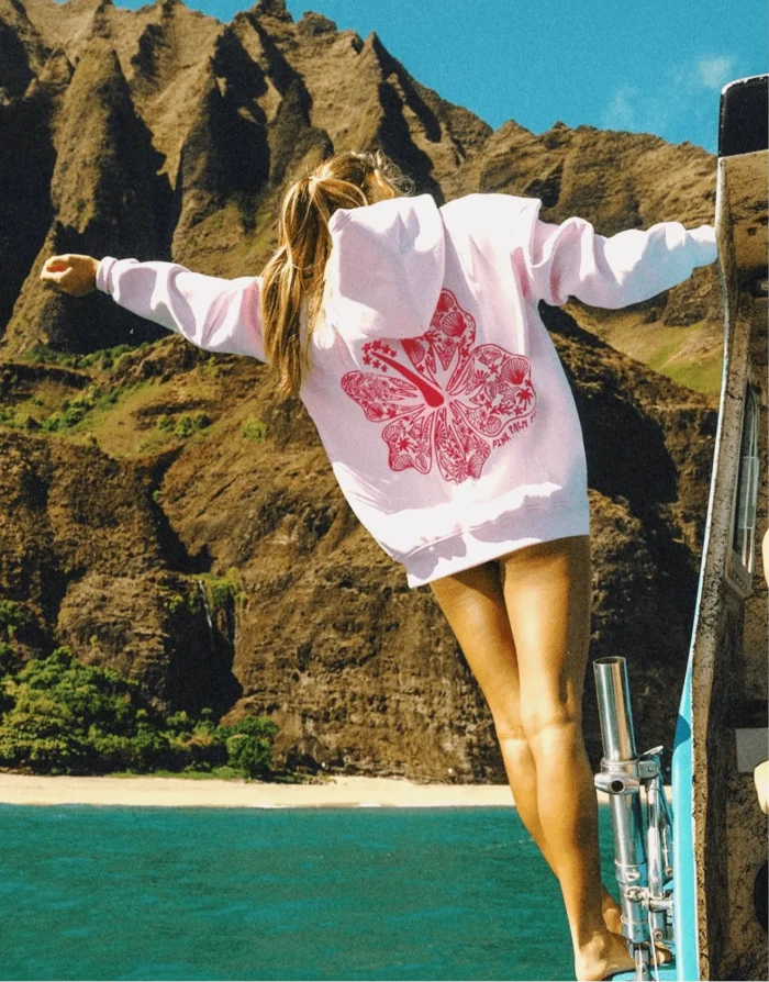Hawaii Hibiscus Hoodie with Blush