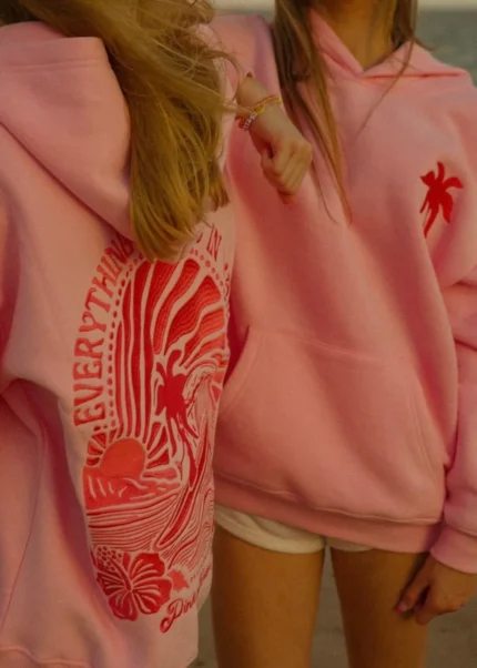 Everything Comes in Waves Hoodie with Pink