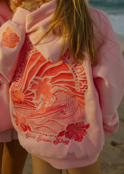 Everything Comes in Waves Hoodie with Pink